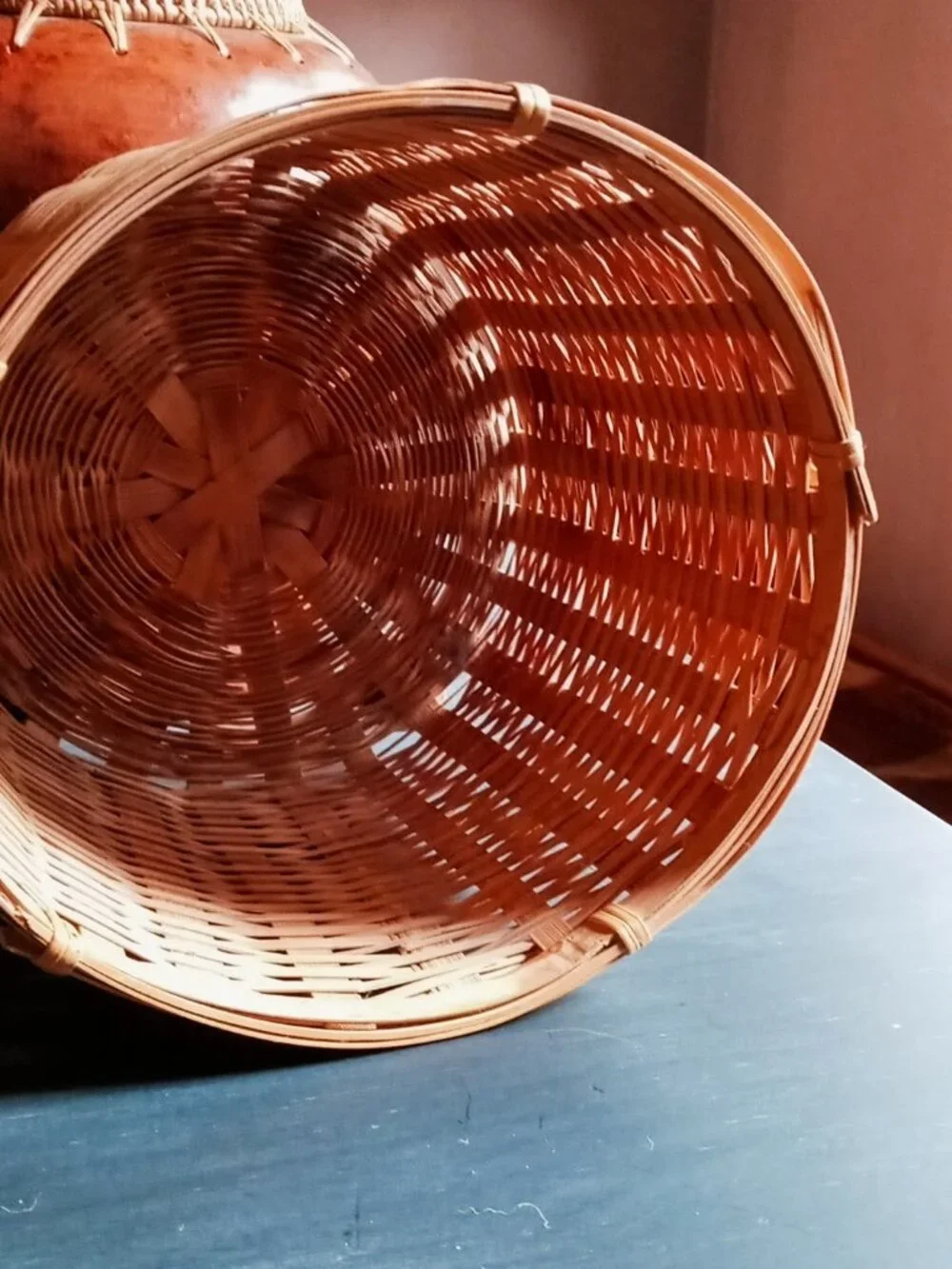 Vintage Mid-Century Footed Rattan Basket Planter-Petite 7x6 Boho Cachepot Nice!